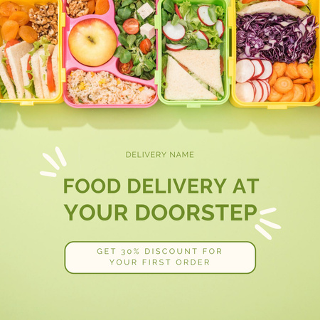 Door to Door Food Delivery Offer Instagram AD Design Template