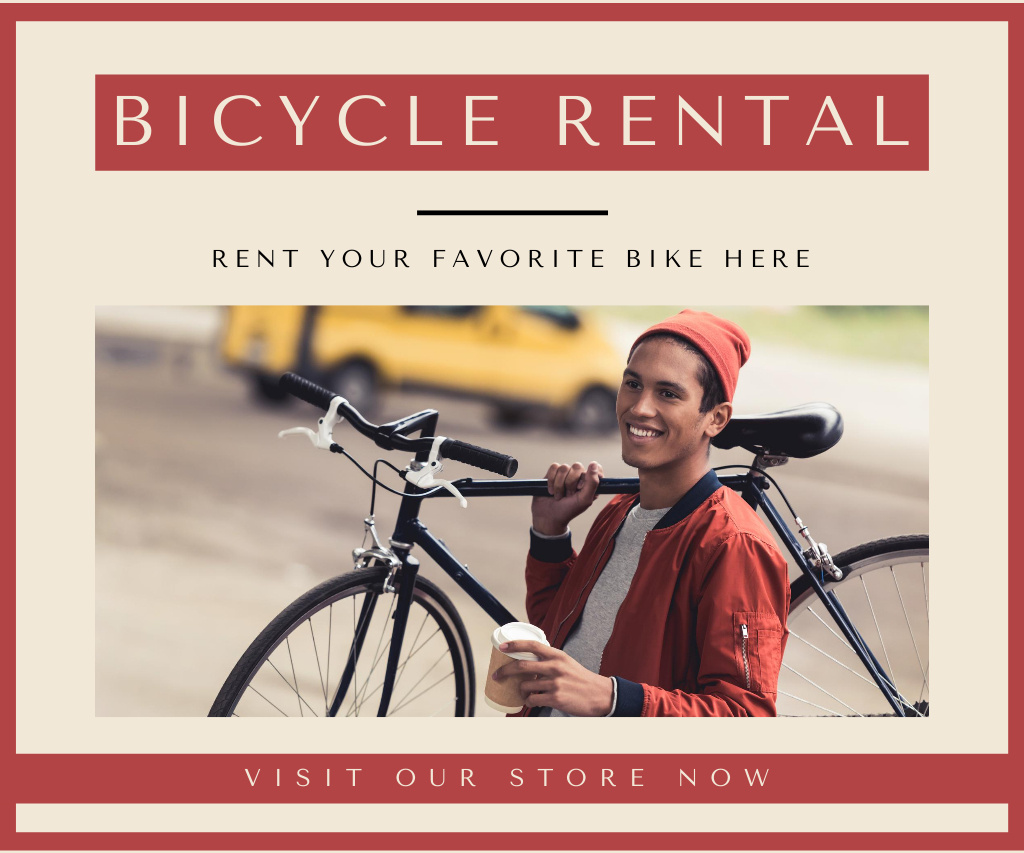 Bike Rental Deals Ad on Red Large Rectangle Modelo de Design