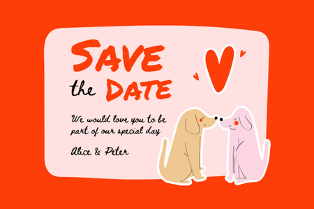 Wedding Announcement With Cute Dogs Postcard 4x6in Design Template