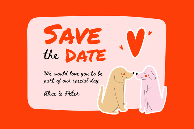 Wedding Announcement With Cute Dogs in Love Postcard 4x6in Design Template