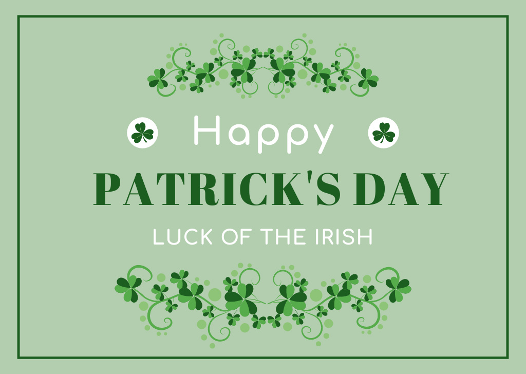 Plantilla de diseño de Happy St. Patrick's Day Greeting with Clover Leaves in Green Frame Card 