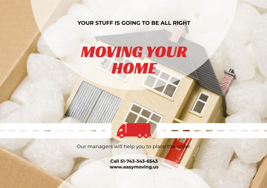 Home Moving Services Ad with Model of House in Box Flyer A5 Horizontal Design Template