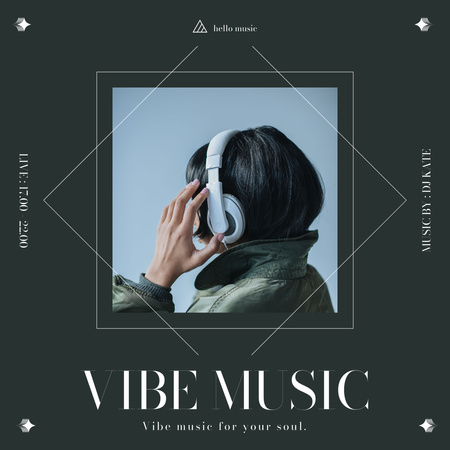 Music Blog Ad with Woman in Headphones Instagram Design Template