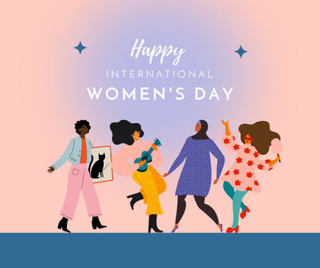 Illustration of Diverse Women on International Women's Day Facebook Design Template