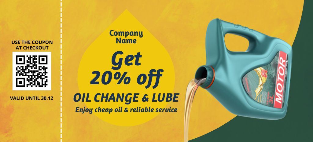 Car Liquids Change Services Discount Offer on Yellow Coupon 3.75x8.25in tervezősablon