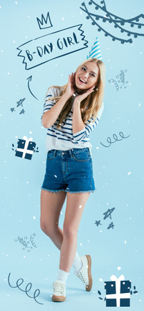 Jovem garota do aniversário em azul Snapchat Moment Filter Modelo de Design