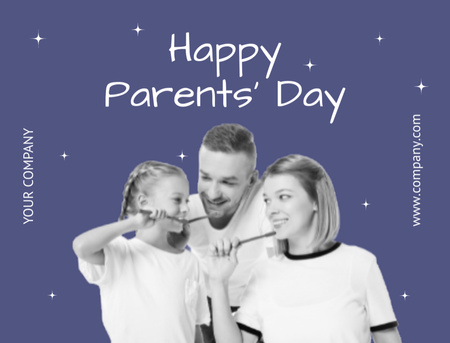 Parents' Day Greeting Card with Cheerful Family Postcard 4.2x5.5in Design Template