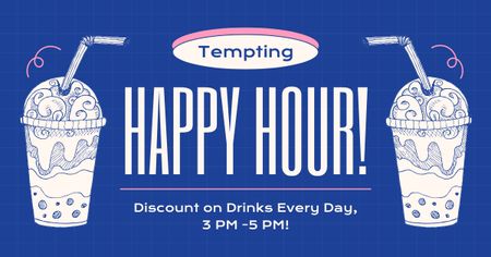 Ontwerpsjabloon van Facebook AD van Happy Hour-advertentie met illustratie van drank