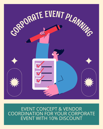 Corporate Event Planning Services with Funny Character Instagram Post Vertical Design Template