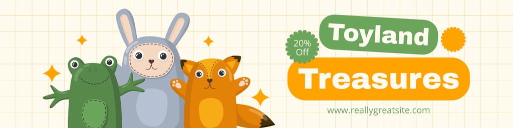 Discount Announcement on Cute Cartoon Animal Toys Twitter Design Template