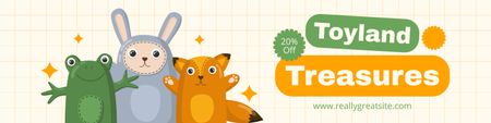 Platilla de diseño Discount Announcement on Cute Cartoon Animal Toys Twitter