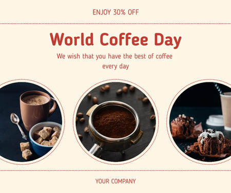 Template di design World Coffee Day Greeting with Desserts Facebook