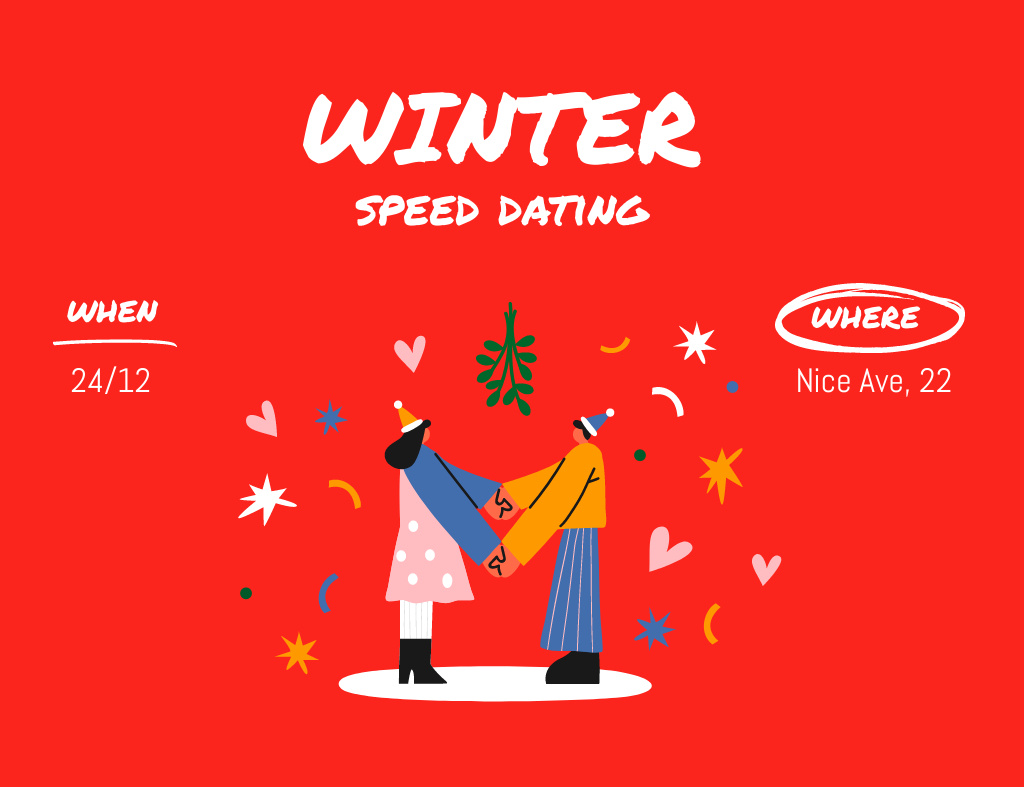Cute Couple Holding Hands On Winter Date Invitation 13.9x10.7cm Horizontalデザインテンプレート