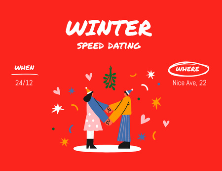Ontwerpsjabloon van Invitation 13.9x10.7cm Horizontal van Cute Couple Holding Hands On Winter Date