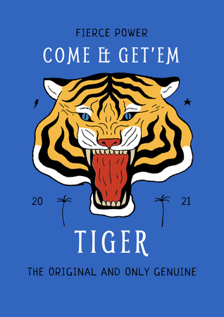 Ontwerpsjabloon van Poster van grappige zin met brullende tijger