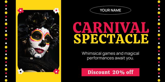 Whimsical Mask Carnival Spectacle With Discount On Admission Twitter Modelo de Design
