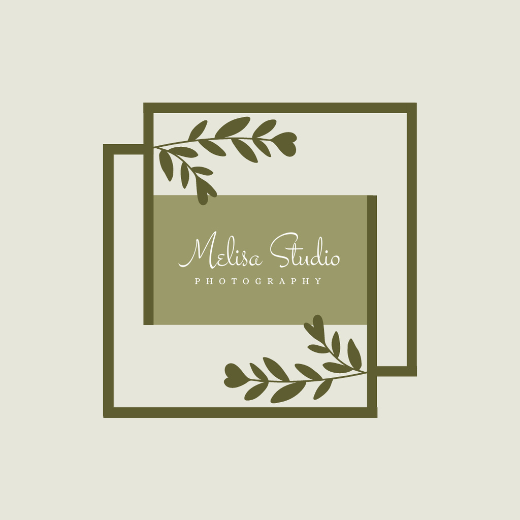 Emblem of Photography Studio with Green Twigs Logo 1080x1080pxデザインテンプレート