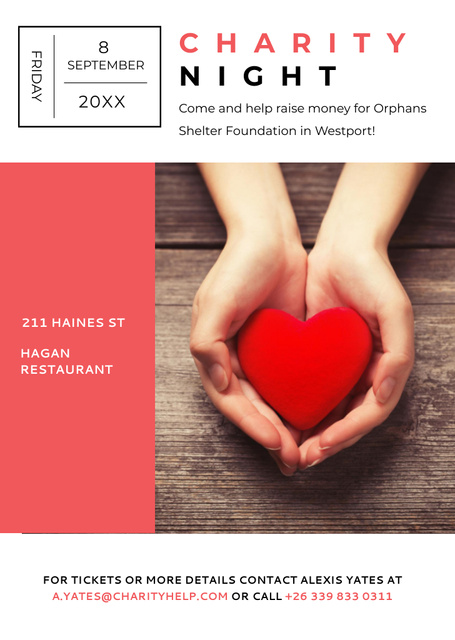 Charity Event with Hands holding Red Heart Flyer A6 Modelo de Design