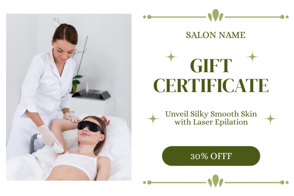 Plantilla de diseño de Gift Voucher for Laser Hair Removal with Client at Procedure Gift Certificate 
