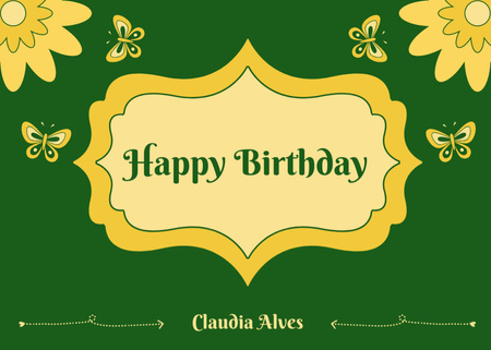 Birthday Greeting Text on Green Floral Ornament Postcard 5x7in Design Template