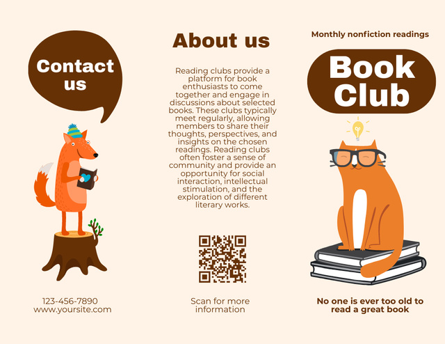 Book Club Ad with Cartoon Animals Brochure 8.5x11in Design Template