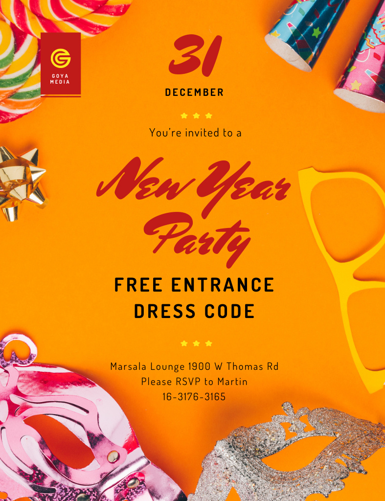 Plantilla de diseño de New Year Party With Shiny Decorations Invitation 13.9x10.7cm 