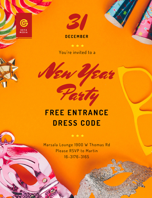 Template di design New Year Party Ad With Shiny Decorations Invitation 13.9x10.7cm