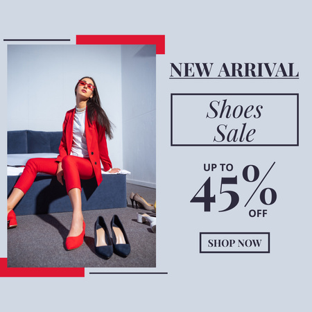 Szablon projektu Nowa dostawa obuwia czerwonego i szarego Instagram
