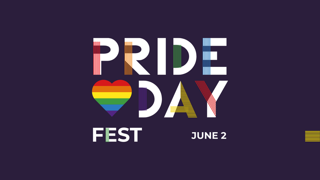 Pride Day Fest Announcement with Rainbow Heart FB event cover Design Template