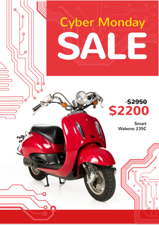 Cyber Monday Sale Scooter in Red Flyer A4 Design Template