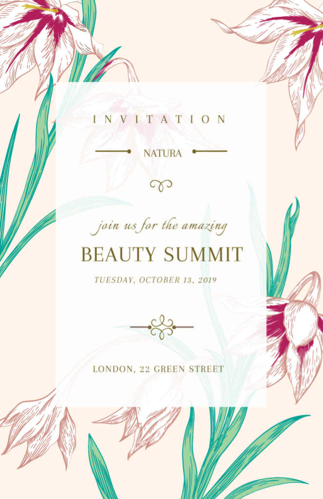 Template di design Mesmerizing Beauty Summit Announcement with Spring Flowers Flyer 5.5x8.5in