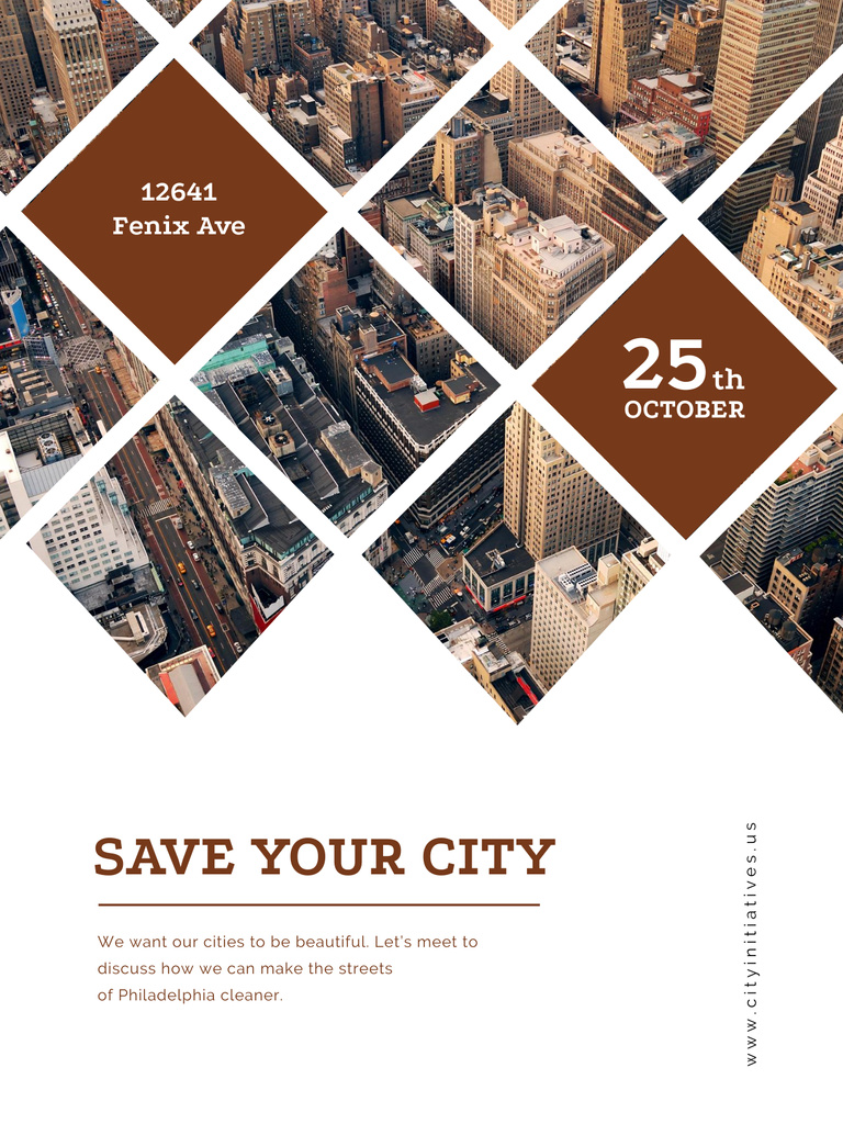 Important City Event Announcement with Buildings In October Poster US Design Template