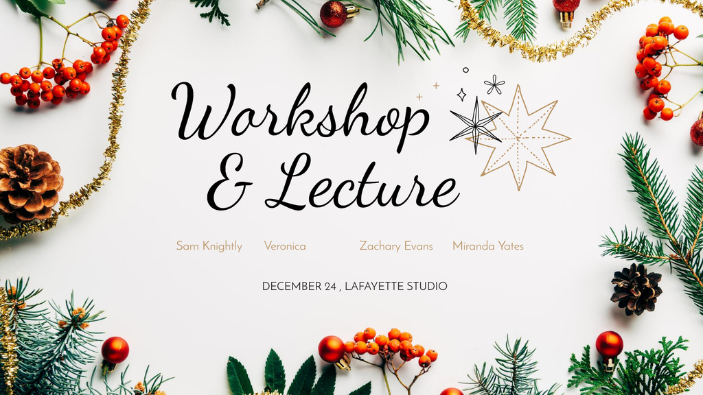 Pine and berries for winter decorations Workshop FB event cover Design Template