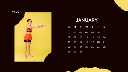 Sporty Woman on Black and Yellow Fitness Calendar – шаблон для дизайну
