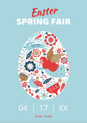 Easter Fair Announcement with Flower Egg on Blue