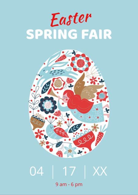 Easter Fair Announcement with Flower Egg on Blue Flyer A4 Πρότυπο σχεδίασης