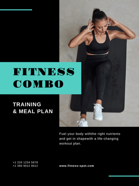 Plantilla de diseño de Fitness Program with Woman doing Workout Poster US 
