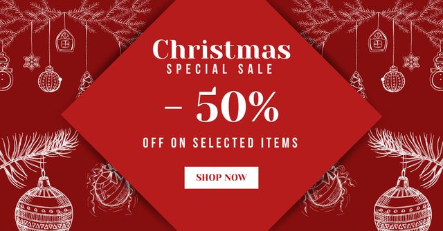 Christmas Discount on Selected Items Red Facebook ADデザインテンプレート