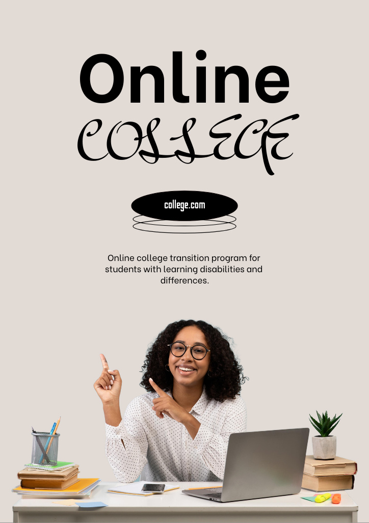 Online College Apply with Girl by Desk Flyer A4 tervezősablon