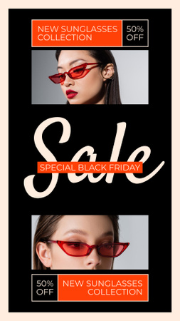 Modèle de visuel Black Friday Vente de la collection de lunettes de soleil - Instagram Story