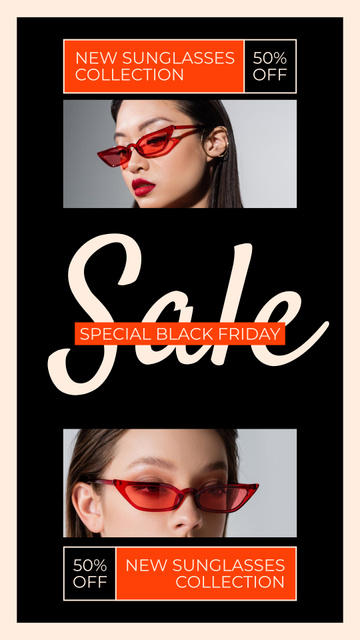 Black Friday Sale of Sunglasses Collection Instagram Story tervezősablon
