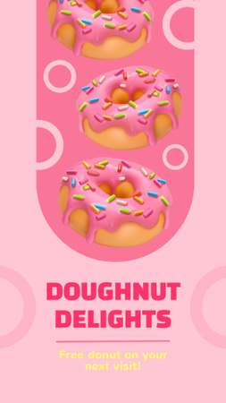 Реклама магазина пончиков с милыми пончиками розового цвета Instagram Story – шаблон для дизайна