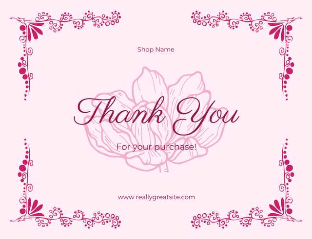 Thank You Message in Pink Classic Frame Thank You Card 5.5x4in Horizontal – шаблон для дизайна
