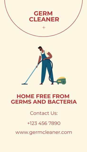 Cleaning Services Ad with Man Vacuuming Business Card US Vertical – шаблон для дизайна