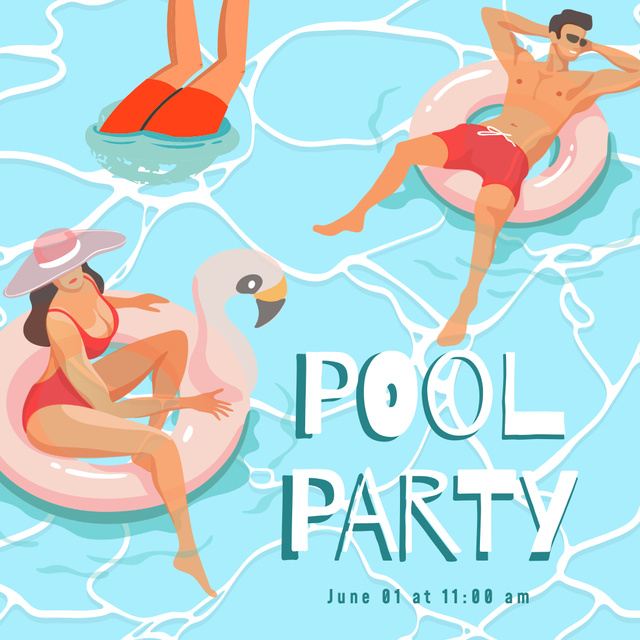 Pool Party Invitation Announcement Instagramデザインテンプレート