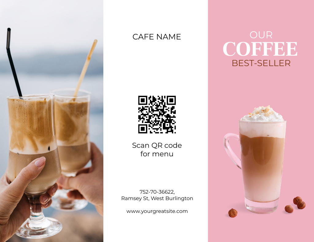 Iced Coffee With Cream Drinks Offer Menu 11x8.5in Tri-Foldデザインテンプレート