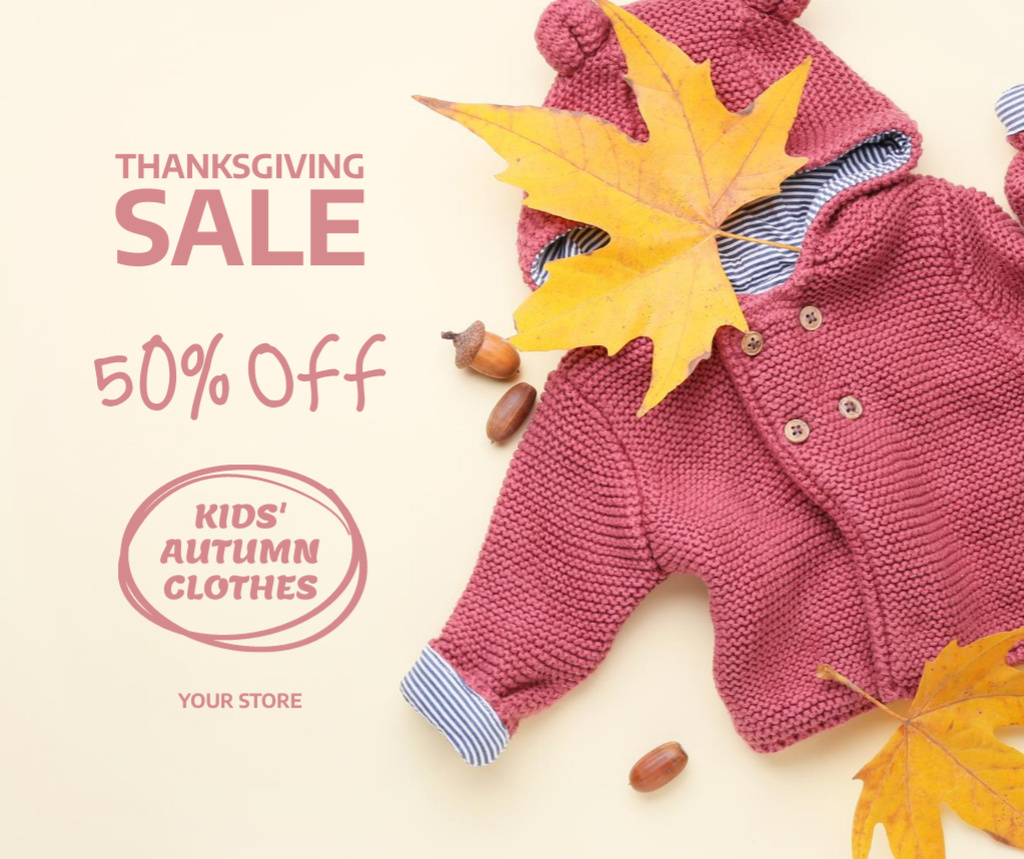 Designvorlage Kids' Clothes Sale on Thanksgiving für Facebook