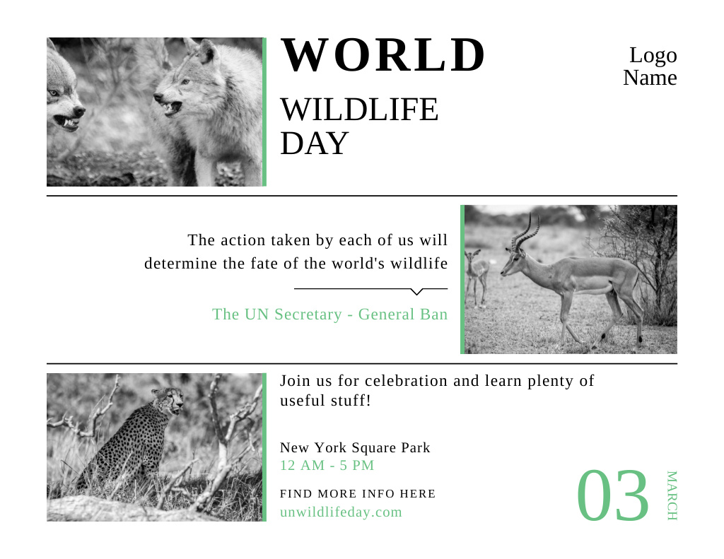 World Wildlife Day with Wild Animals in Natural Habitat Flyer 8.5x11in Horizontal Πρότυπο σχεδίασης