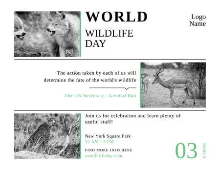 World Wildlife Day with Wild Animals in Natural Habitat Flyer 8.5x11in Horizontal Design Template