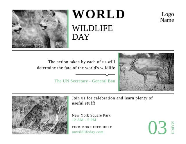 World Wildlife Day with Wild Animals in Natural Habitat Flyer 8.5x11in Horizontalデザインテンプレート